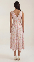 Midikleid Damen mit Korsett-Oberteil und tiefem V-Ausschnitt – Séraphine