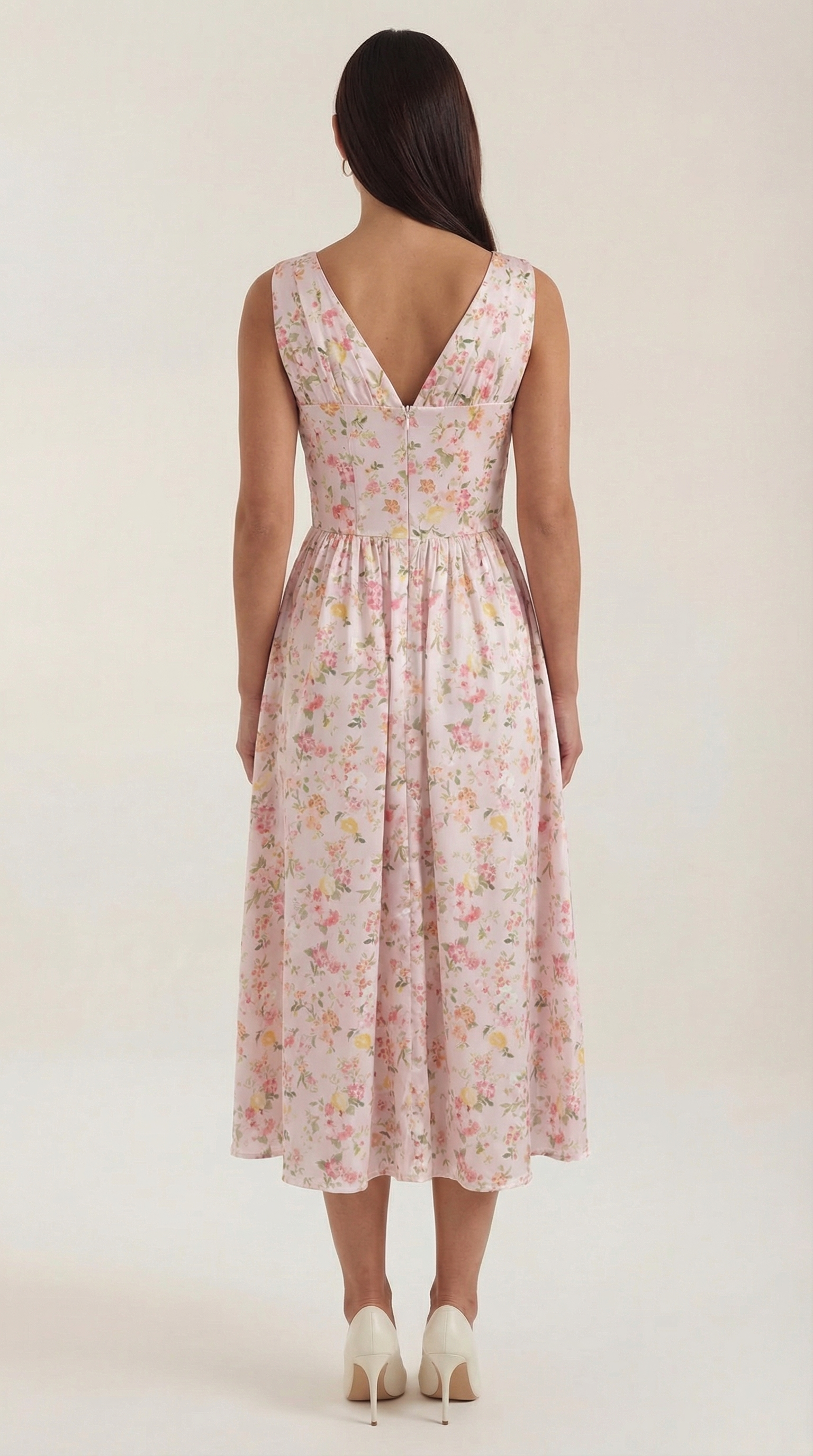 Midikleid Damen mit Korsett-Oberteil und tiefem V-Ausschnitt – Séraphine