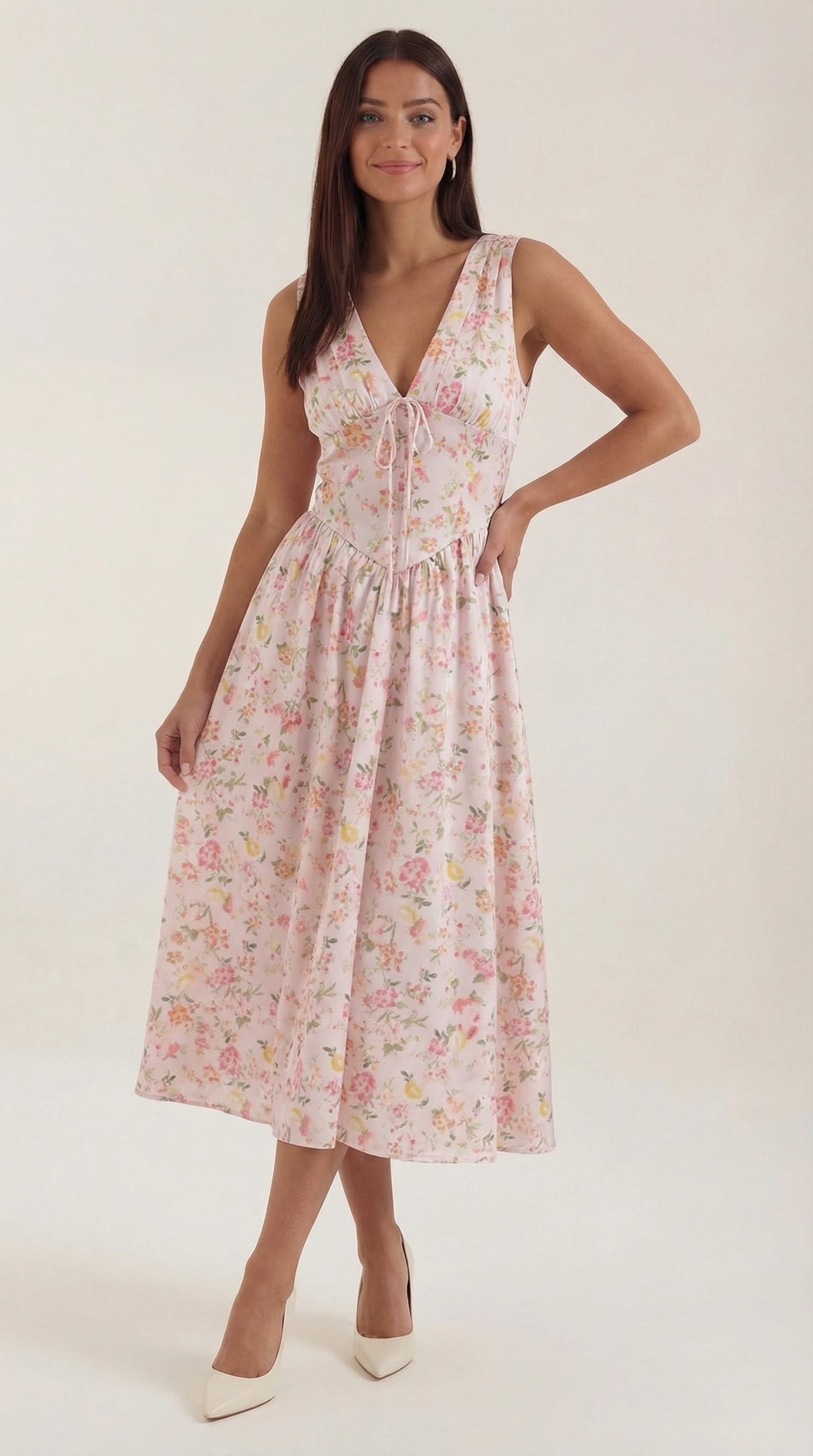 Midikleid Damen mit Korsett-Oberteil und tiefem V-Ausschnitt – Séraphine