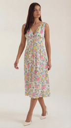 Midikleid Damen mit Korsett-Oberteil und tiefem V-Ausschnitt – Séraphine