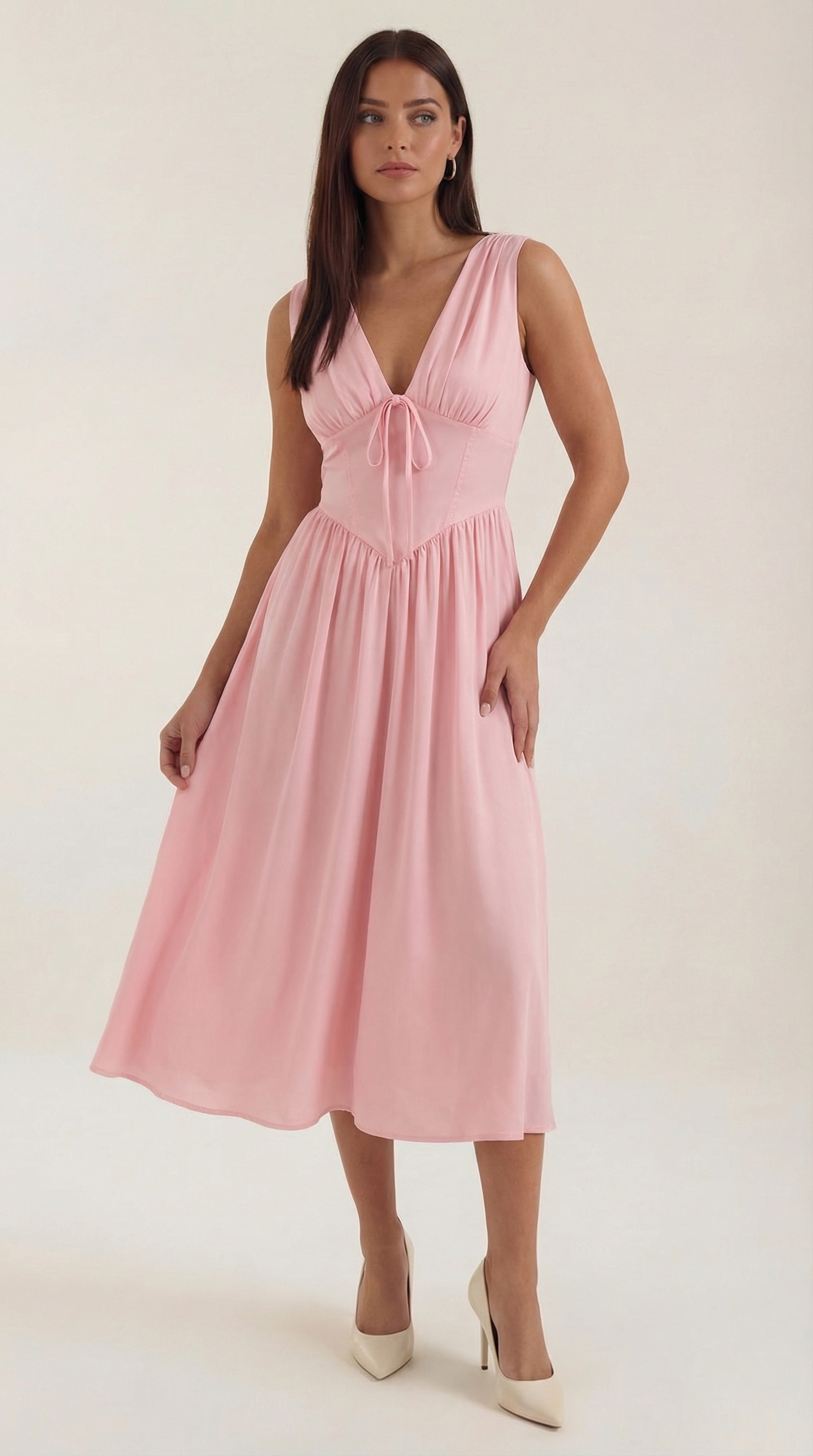 Midikleid Damen mit Korsett-Oberteil und tiefem V-Ausschnitt – Séraphine