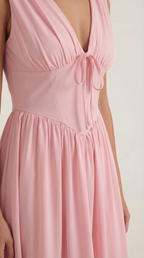 Midikleid Damen mit Korsett-Oberteil und tiefem V-Ausschnitt – Séraphine