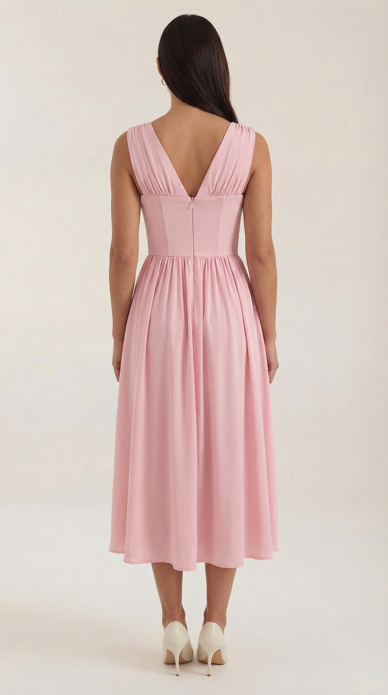 Midikleid Damen mit Korsett-Oberteil und tiefem V-Ausschnitt – Séraphine