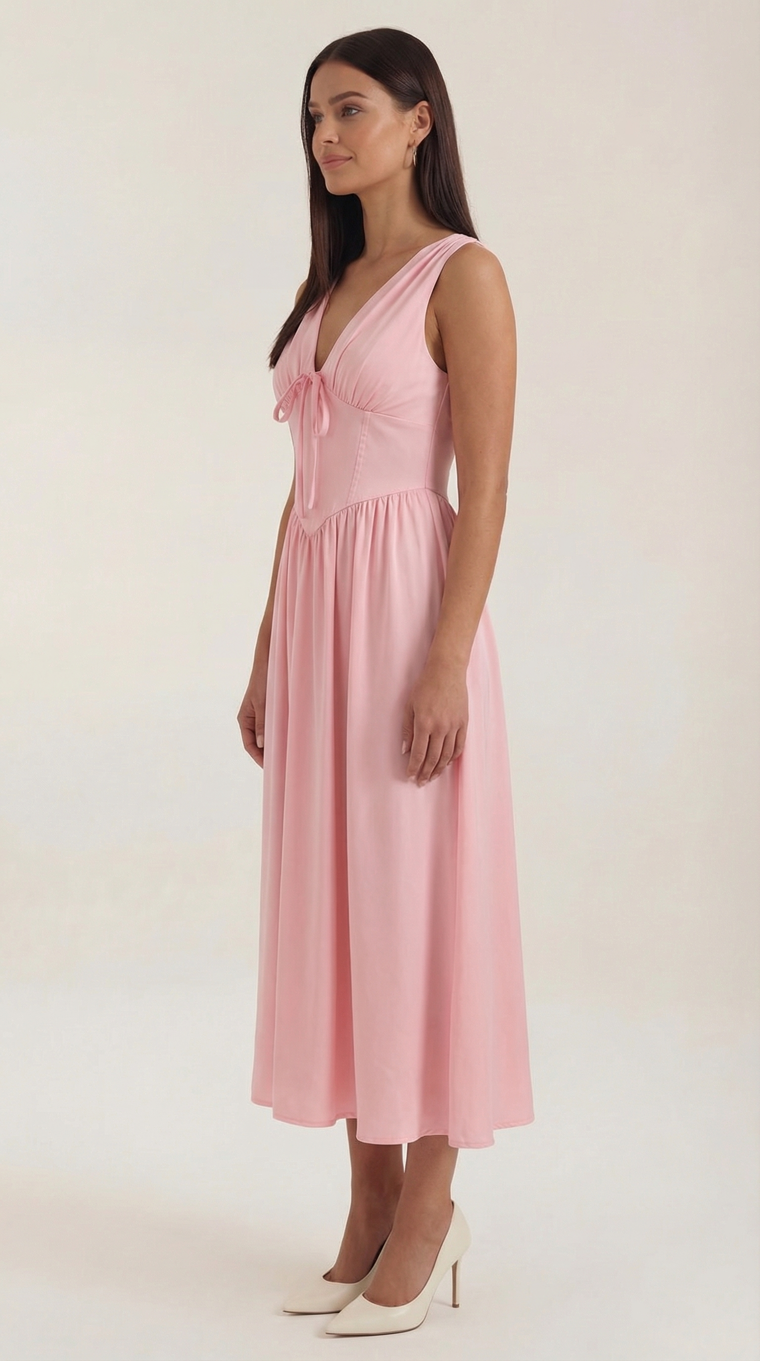 Midikleid Damen mit Korsett-Oberteil und tiefem V-Ausschnitt – Séraphine