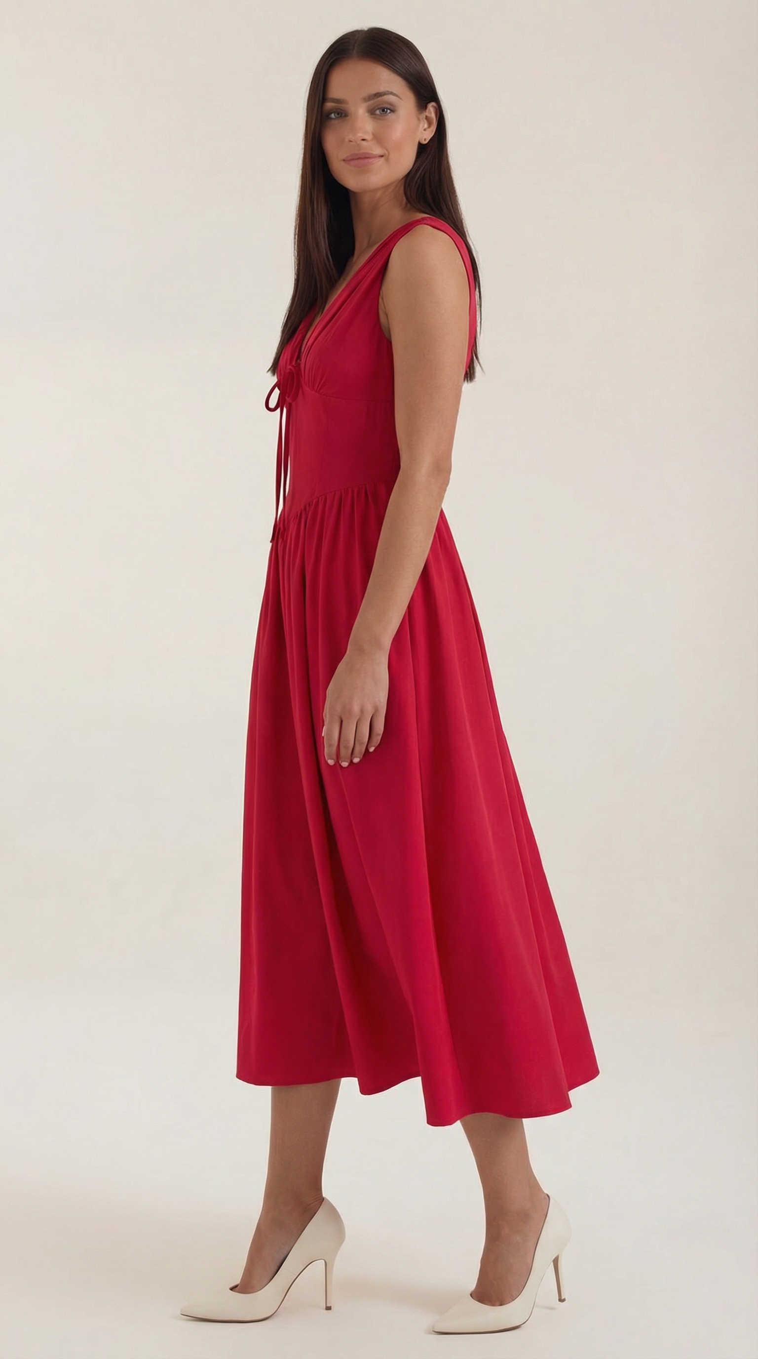 Midikleid Damen mit Korsett-Oberteil und tiefem V-Ausschnitt – Séraphine