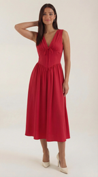 Midikleid Damen mit Korsett-Oberteil und tiefem V-Ausschnitt – Séraphine