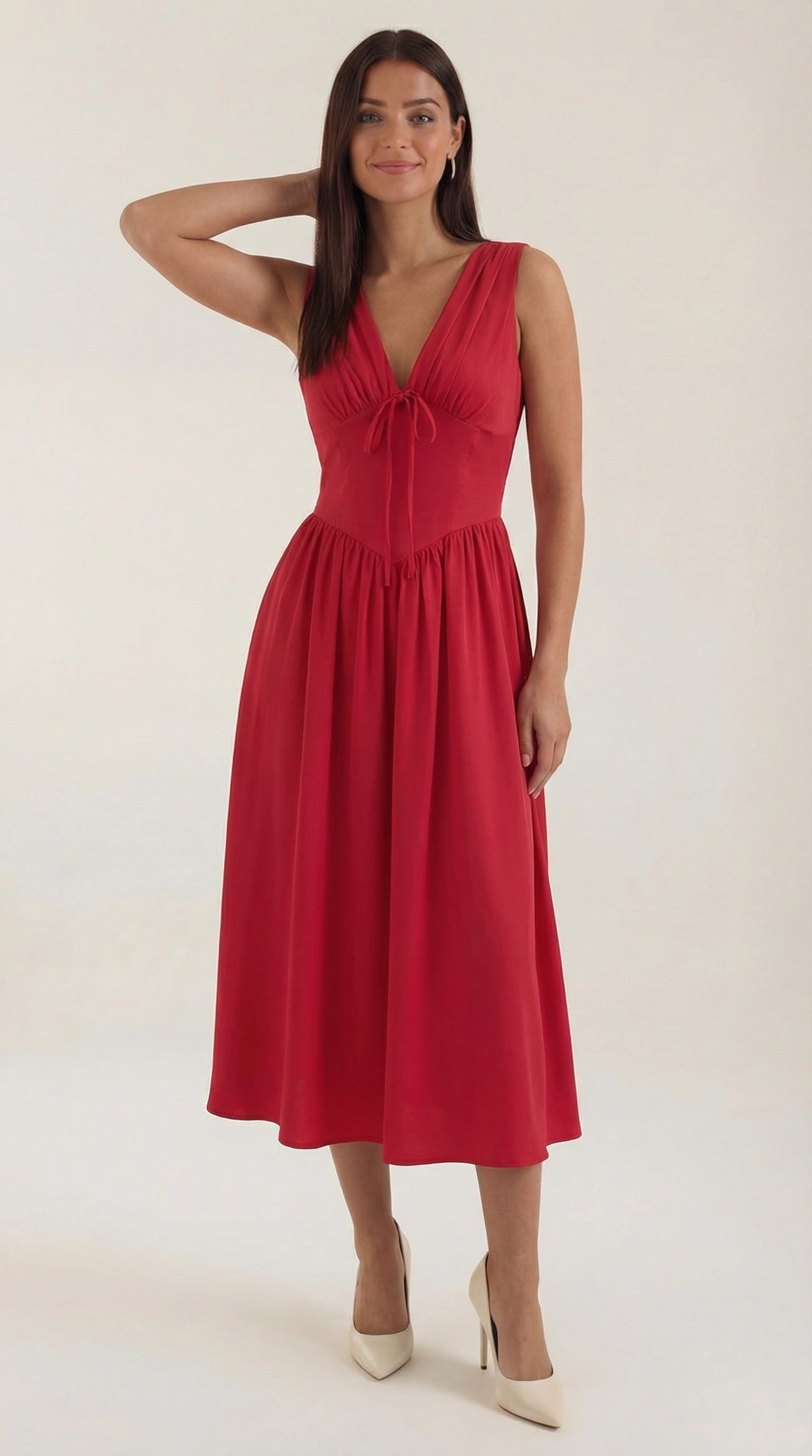 Midikleid Damen mit Korsett-Oberteil und tiefem V-Ausschnitt – Séraphine