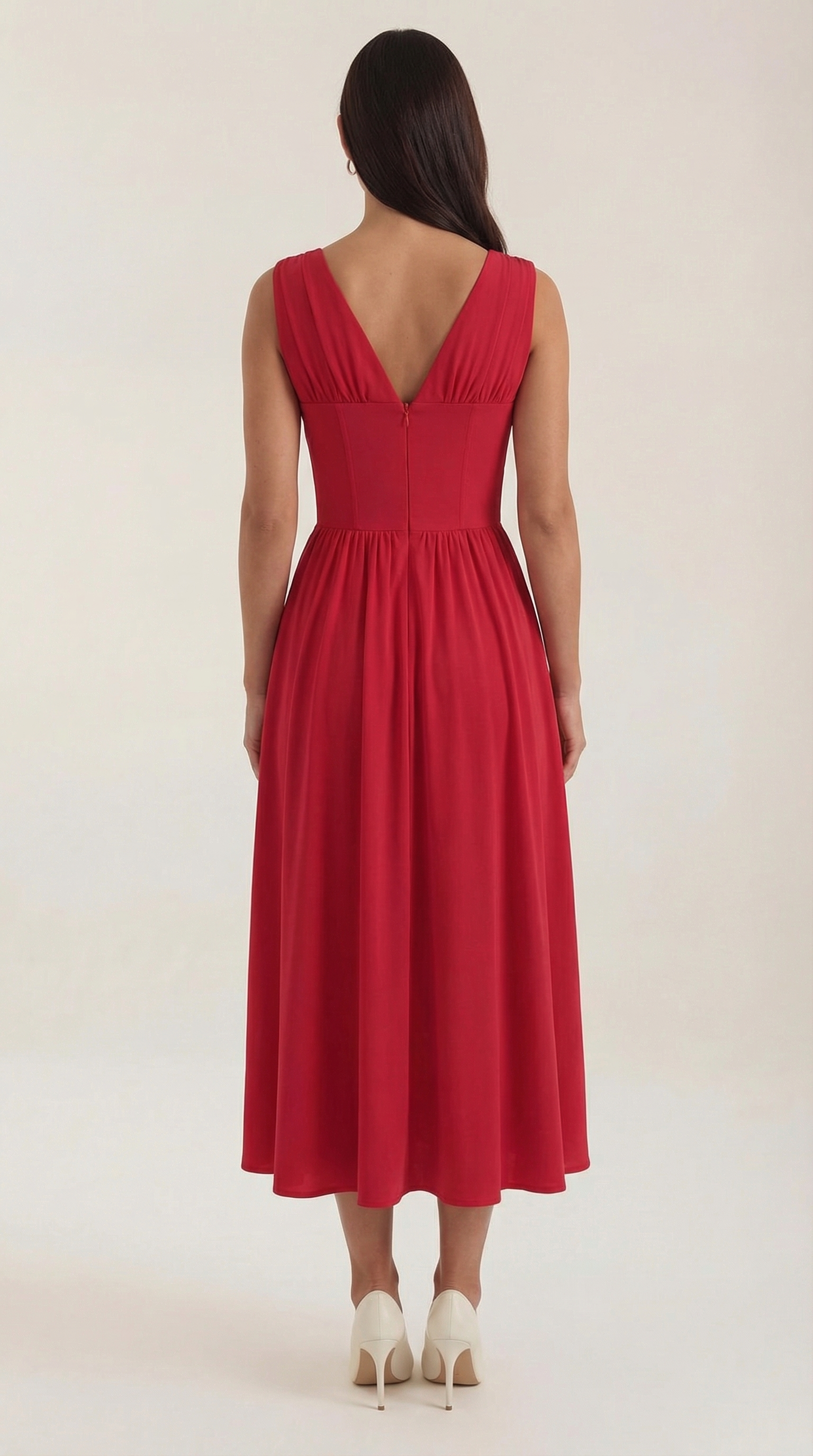 Midikleid Damen mit Korsett-Oberteil und tiefem V-Ausschnitt – Séraphine