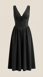 Midikleid Damen mit Korsett-Oberteil und tiefem V-Ausschnitt – Séraphine