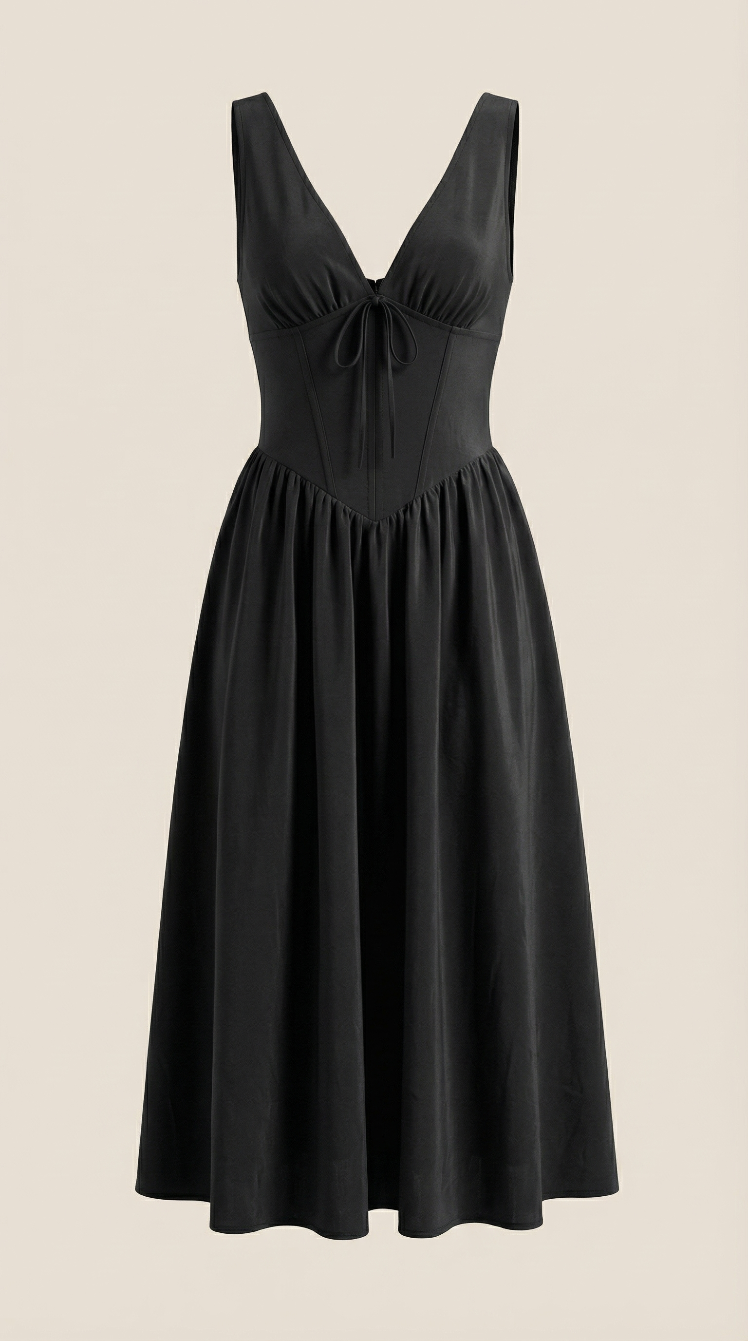 Midikleid Damen mit Korsett-Oberteil und tiefem V-Ausschnitt – Séraphine