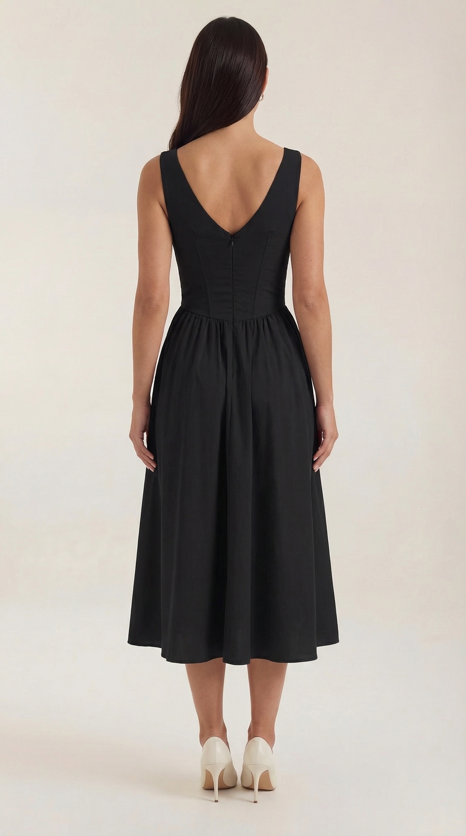 Midikleid Damen mit Korsett-Oberteil und tiefem V-Ausschnitt – Séraphine