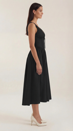 Midikleid Damen mit Korsett-Oberteil und tiefem V-Ausschnitt – Séraphine