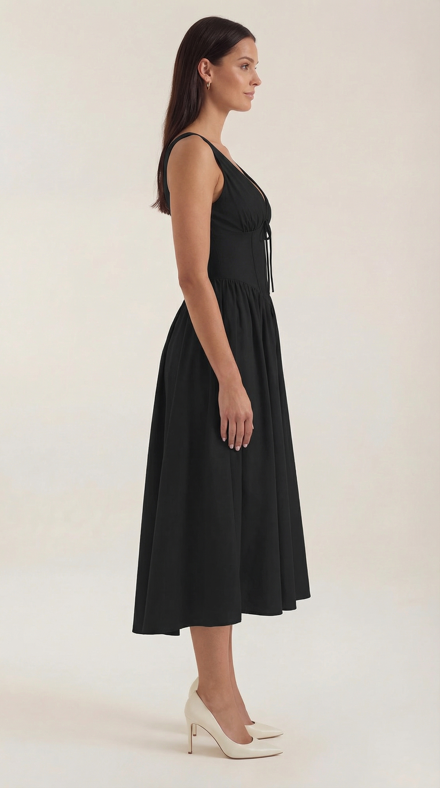 Midikleid Damen mit Korsett-Oberteil und tiefem V-Ausschnitt – Séraphine