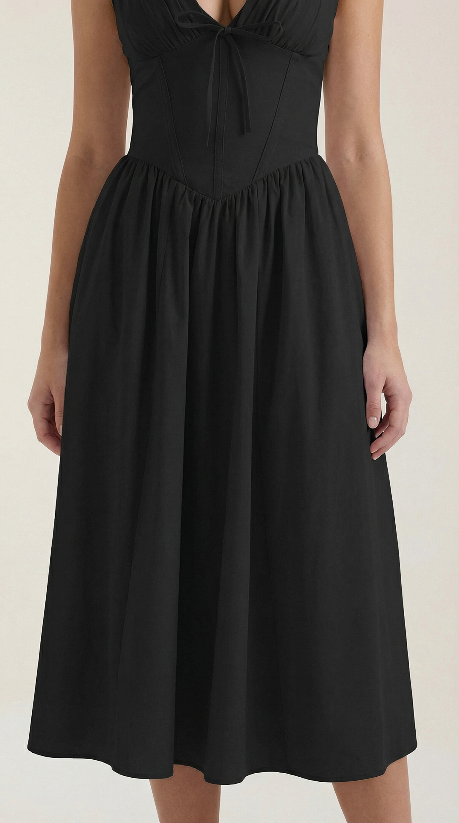 Midikleid Damen mit Korsett-Oberteil und tiefem V-Ausschnitt – Séraphine