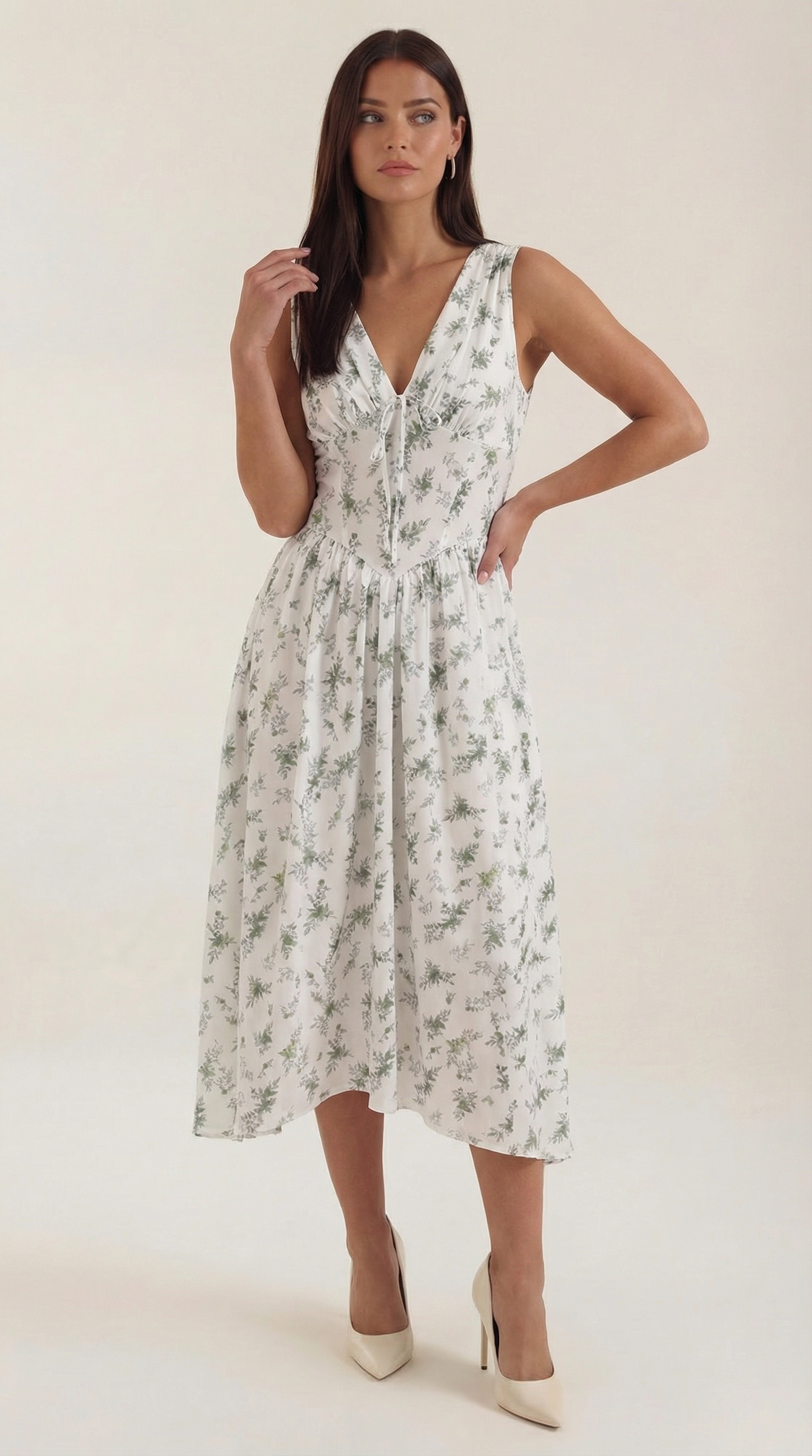 Midikleid Damen mit Korsett-Oberteil und tiefem V-Ausschnitt – Séraphine