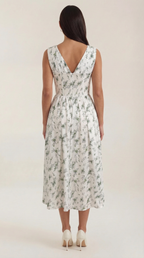 Midikleid Damen mit Korsett-Oberteil und tiefem V-Ausschnitt – Séraphine