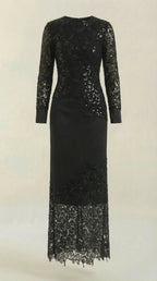 Maxikleid Damen mit Pailletten-Besatz und Spitzenrock – Blandine