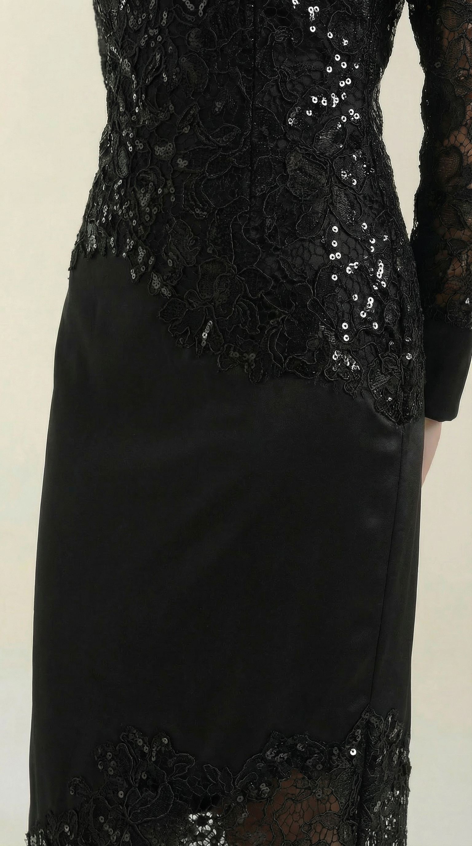 Maxikleid Damen mit Pailletten-Besatz und Spitzenrock – Blandine