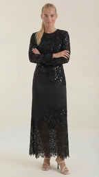 Maxikleid Damen mit Pailletten-Besatz und Spitzenrock – Blandine