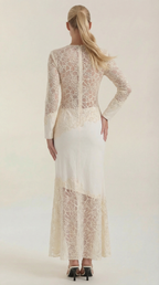 Maxikleid Damen mit Pailletten-Besatz und Spitzenrock – Blandine