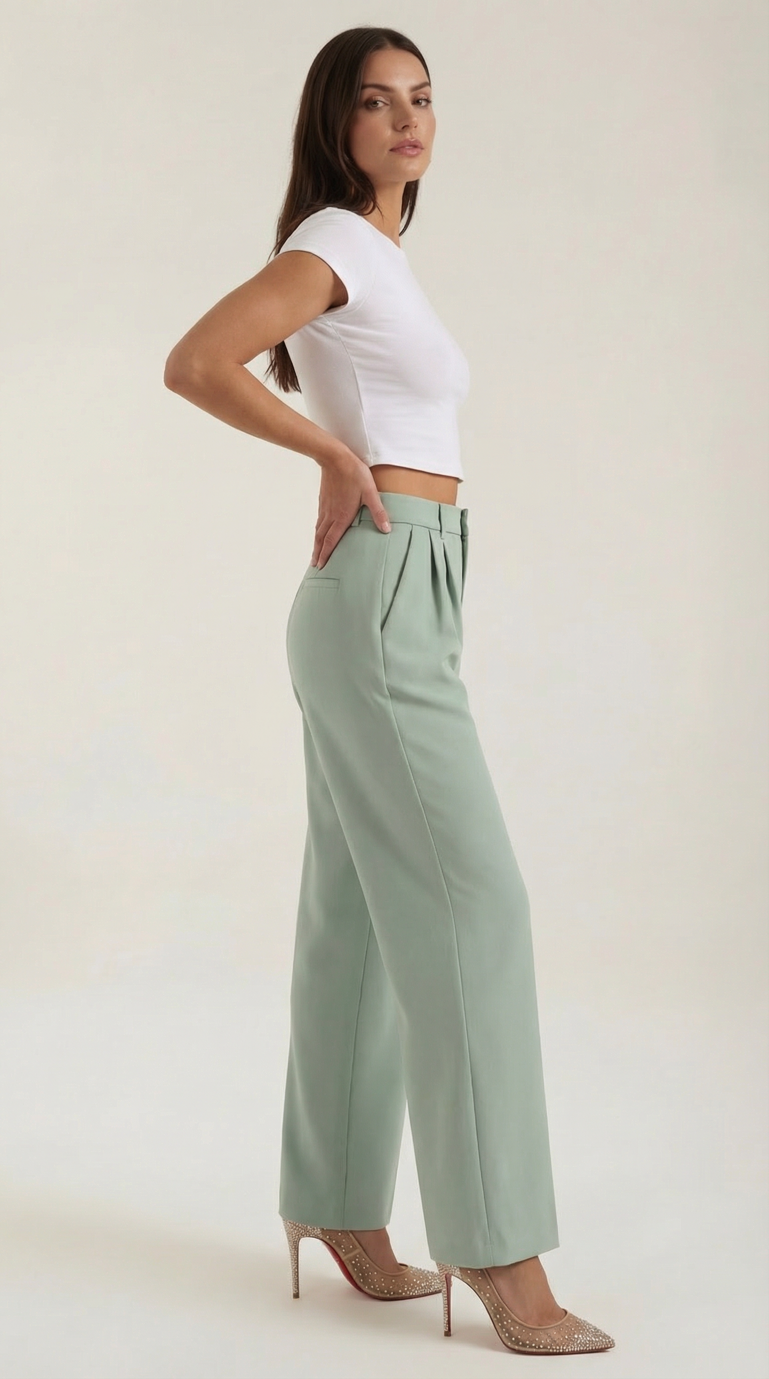 Stoffhose Damen mit High Waist und Wide-Leg-Schnitt – Ottavia