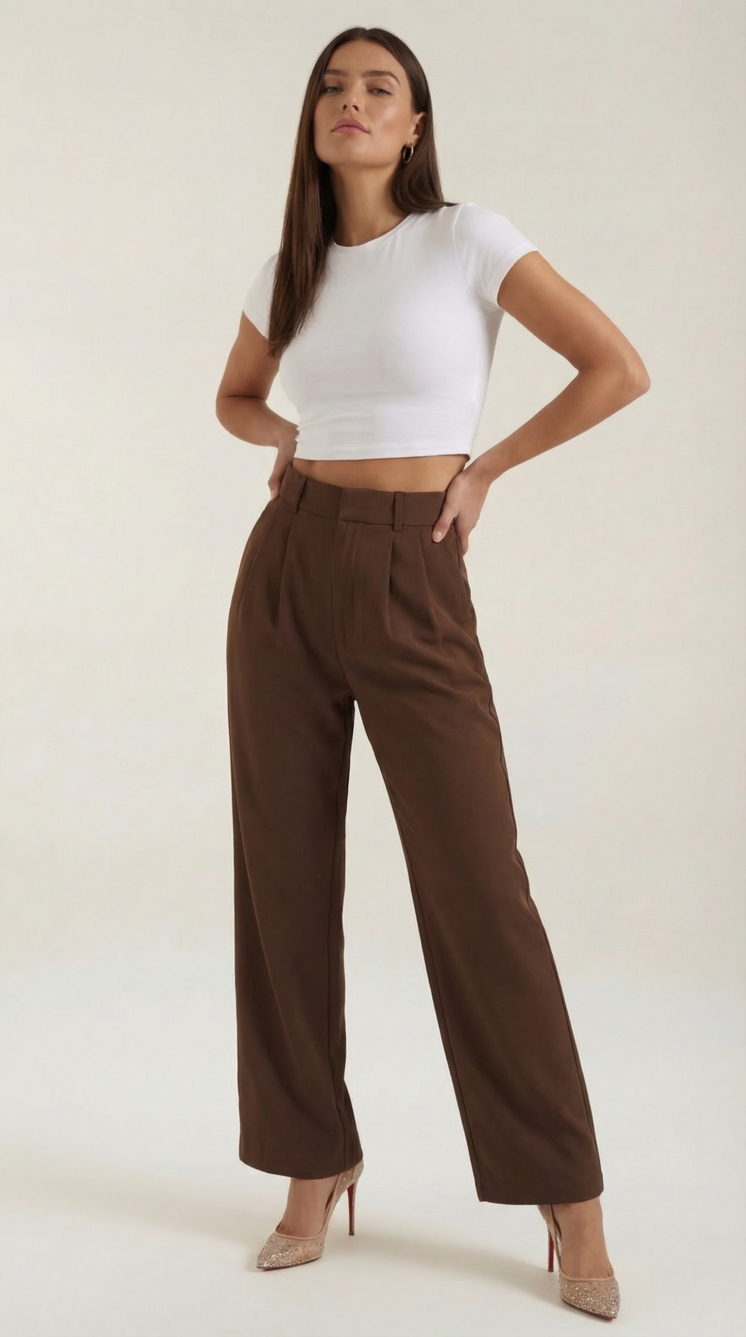 Stoffhose Damen mit High Waist und Wide-Leg-Schnitt – Ottavia