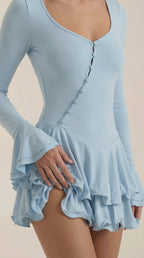 Minikleid Damen mit tiefem V-Ausschnitt und Rüschendetails – Oriane