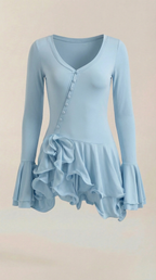 Minikleid Damen mit tiefem V-Ausschnitt und Rüschendetails – Oriane