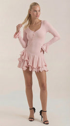 Minikleid Damen mit tiefem V-Ausschnitt und Rüschendetails – Oriane