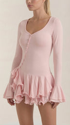 Minikleid Damen mit tiefem V-Ausschnitt und Rüschendetails – Oriane