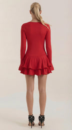 Minikleid Damen mit tiefem V-Ausschnitt und Rüschendetails – Oriane