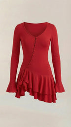 Minikleid Damen mit tiefem V-Ausschnitt und Rüschendetails – Oriane