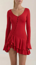 Minikleid Damen mit tiefem V-Ausschnitt und Rüschendetails – Oriane