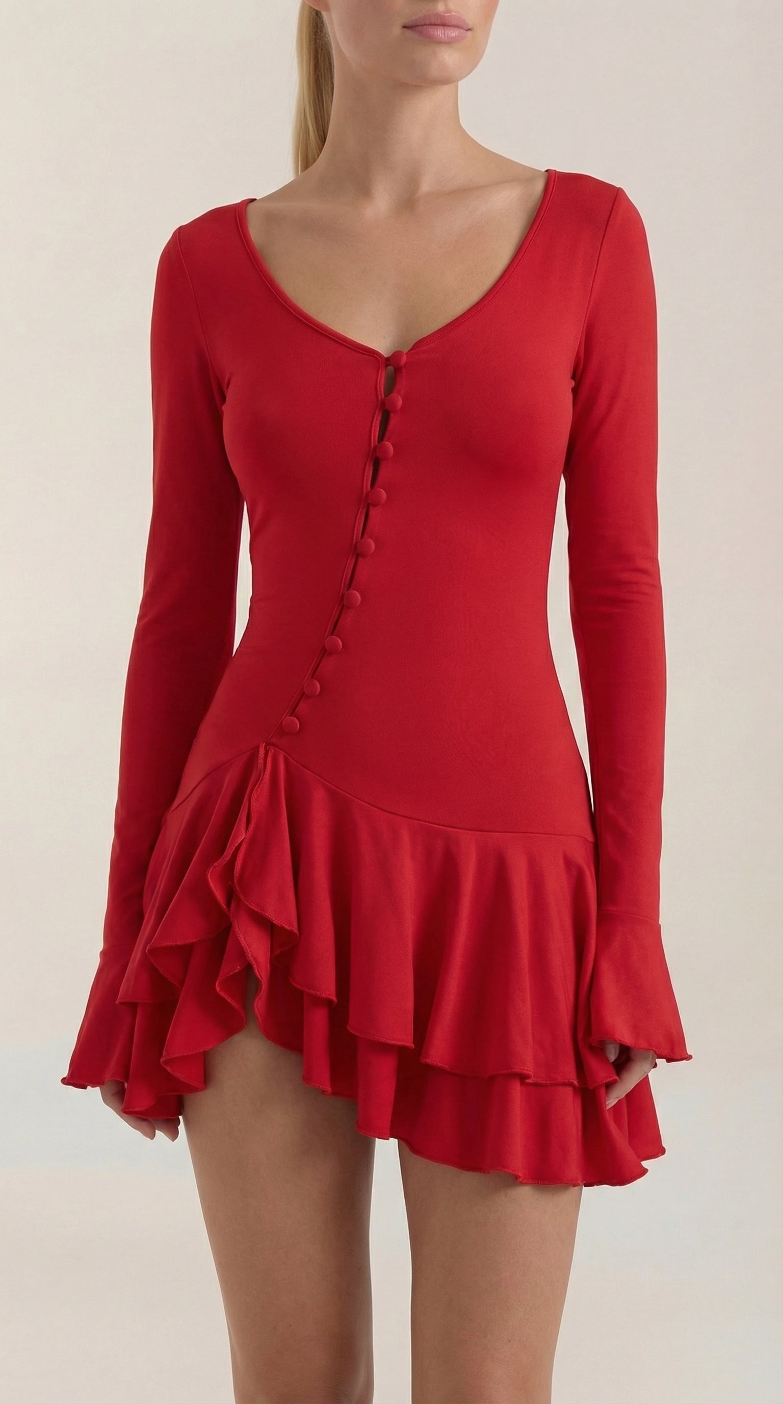 Minikleid Damen mit tiefem V-Ausschnitt und Rüschendetails – Oriane