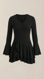 Minikleid Damen mit tiefem V-Ausschnitt und Rüschendetails – Oriane