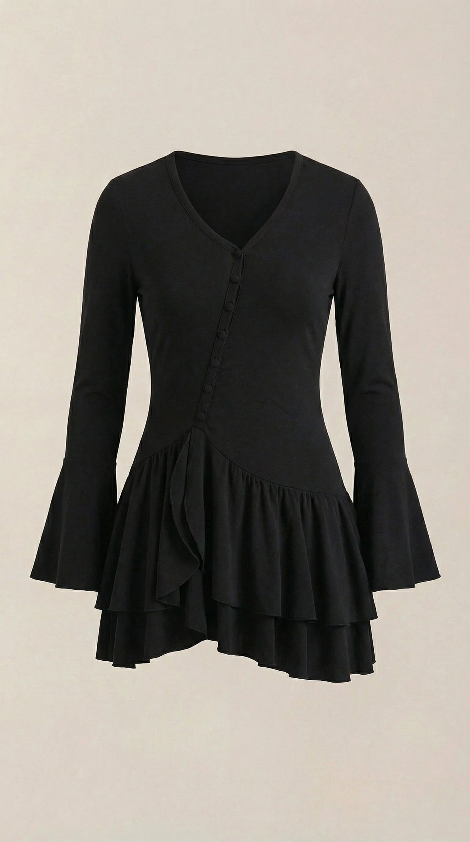 Minikleid Damen mit tiefem V-Ausschnitt und Rüschendetails – Oriane