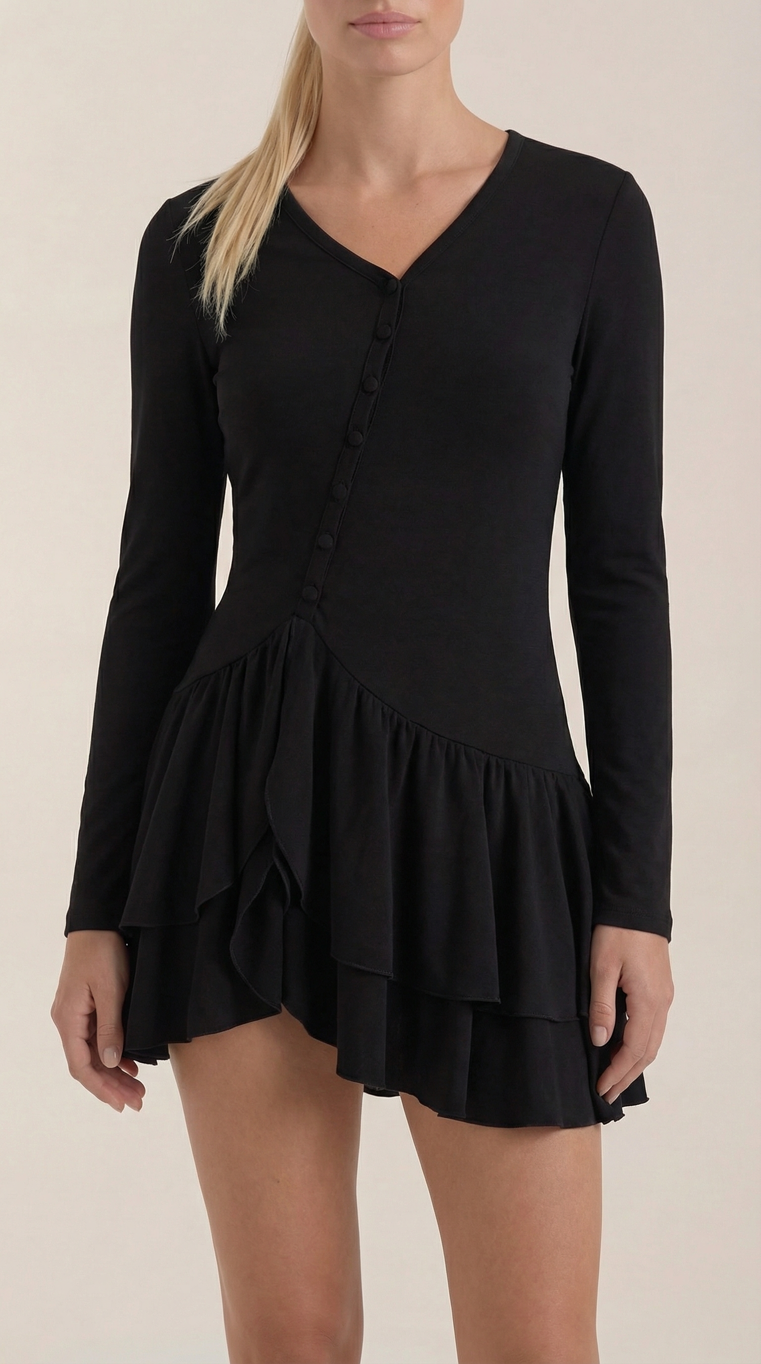 Minikleid Damen mit tiefem V-Ausschnitt und Rüschendetails – Oriane