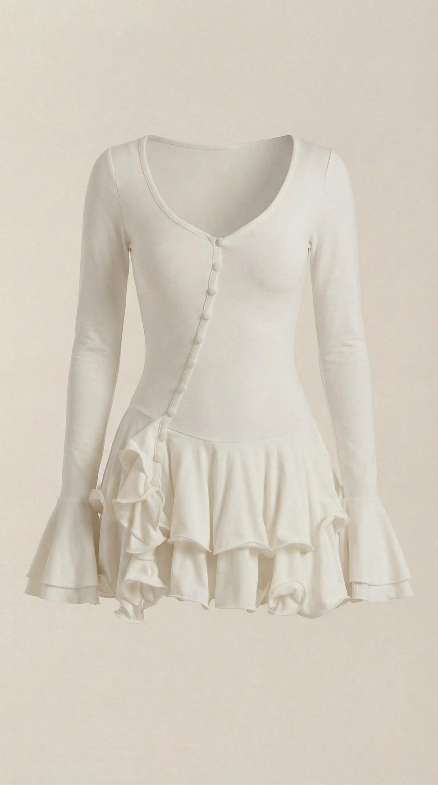 Minikleid Damen mit tiefem V-Ausschnitt und Rüschendetails – Oriane