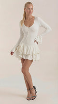 Minikleid Damen mit tiefem V-Ausschnitt und Rüschendetails – Oriane