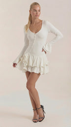 Minikleid Damen mit tiefem V-Ausschnitt und Rüschendetails – Oriane