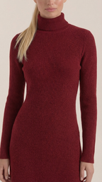 Minikleid Damen mit Rollkragen und gerippter Strick-Qualität – Amandine