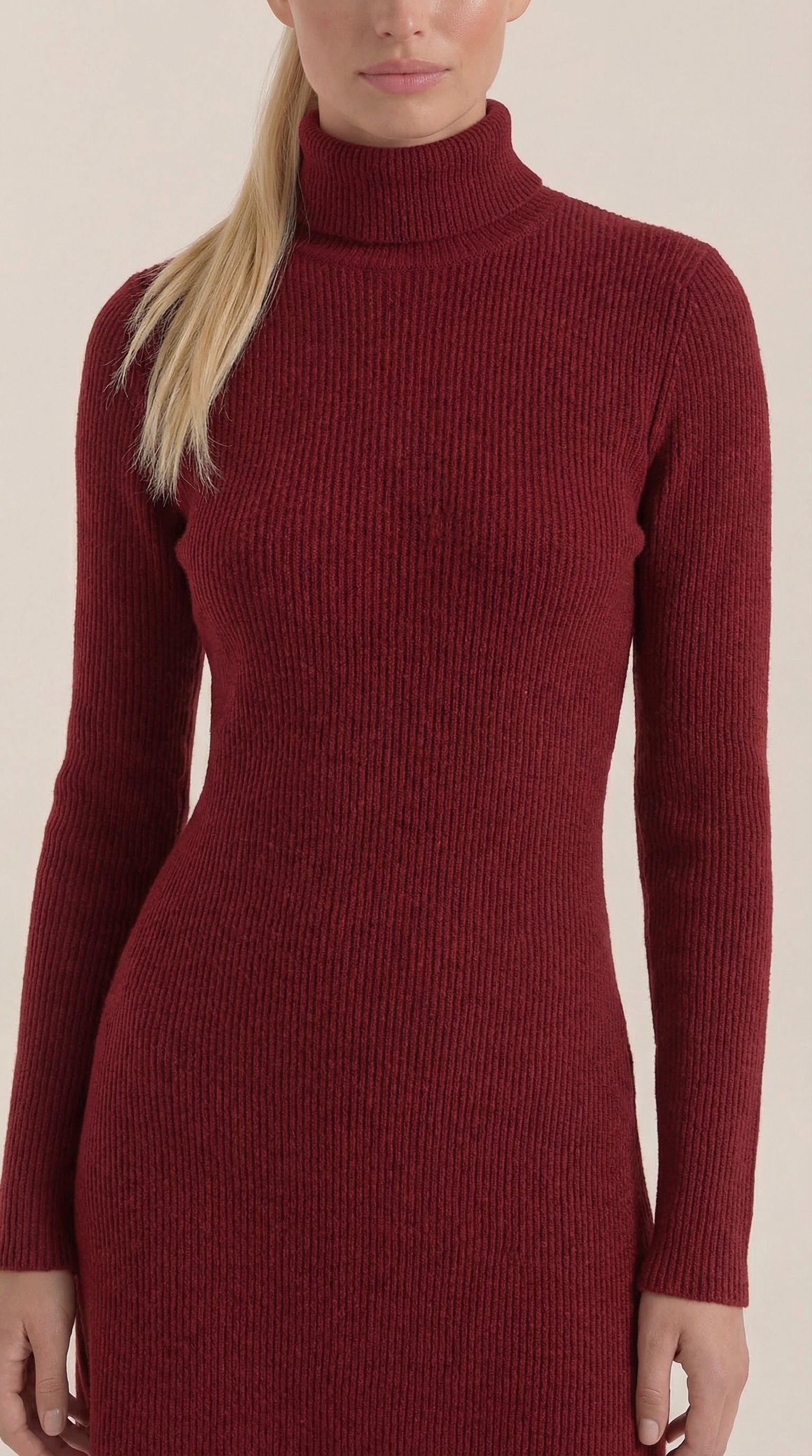 Minikleid Damen mit Rollkragen und gerippter Strick-Qualität – Amandine