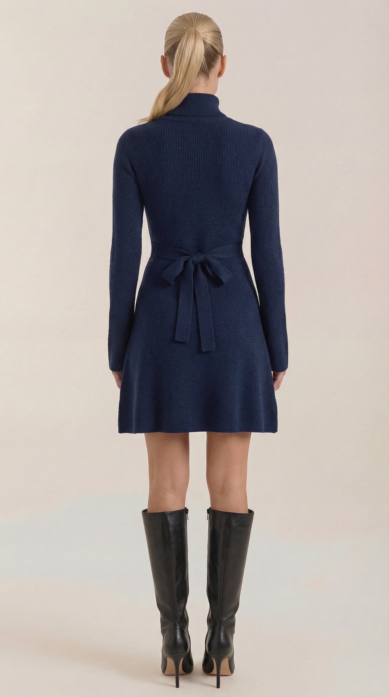 Minikleid Damen mit Rollkragen und gerippter Strick-Qualität – Amandine