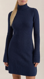 Minikleid Damen mit Rollkragen und gerippter Strick-Qualität – Amandine
