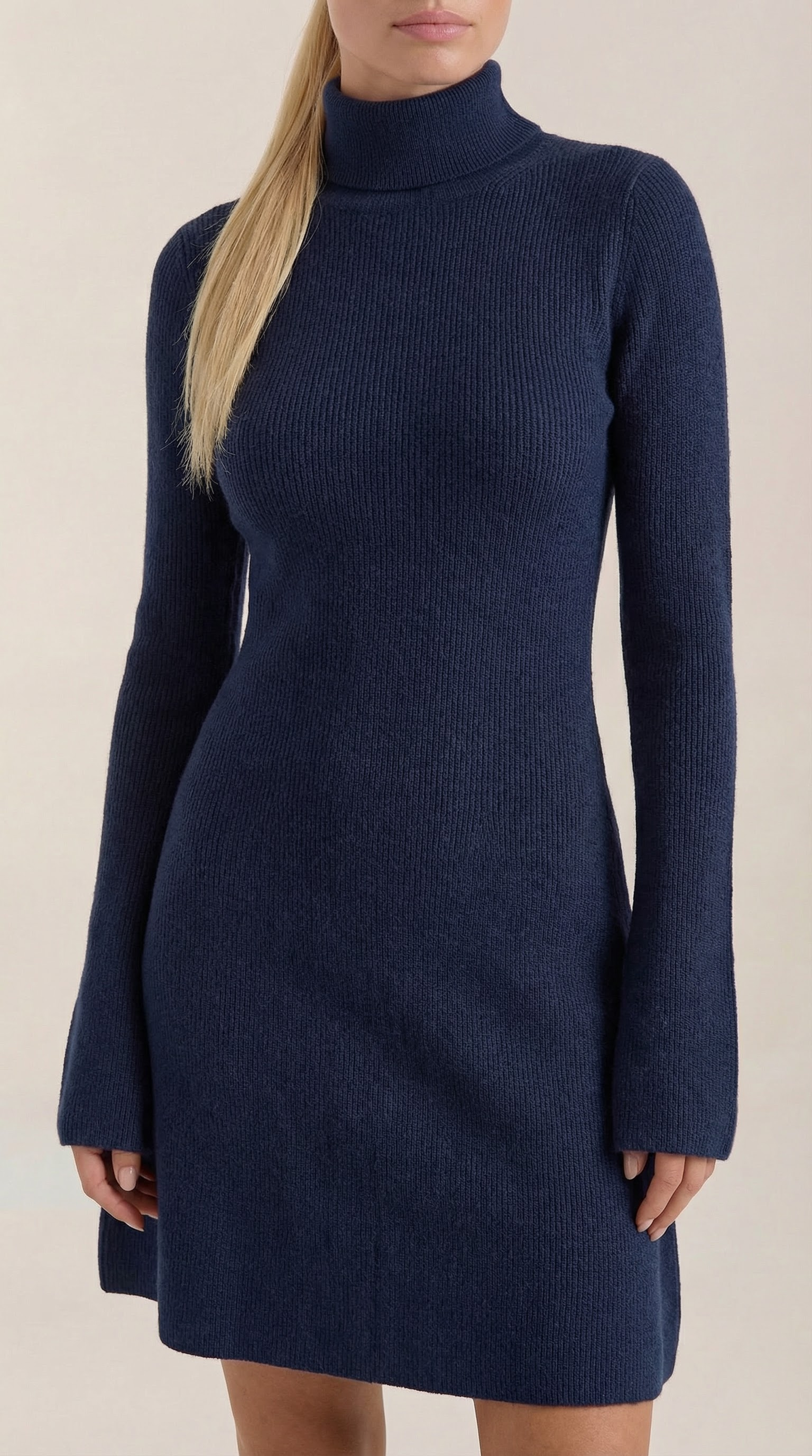 Minikleid Damen mit Rollkragen und gerippter Strick-Qualität – Amandine