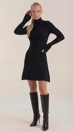 Minikleid Damen mit Rollkragen und gerippter Strick-Qualität – Amandine