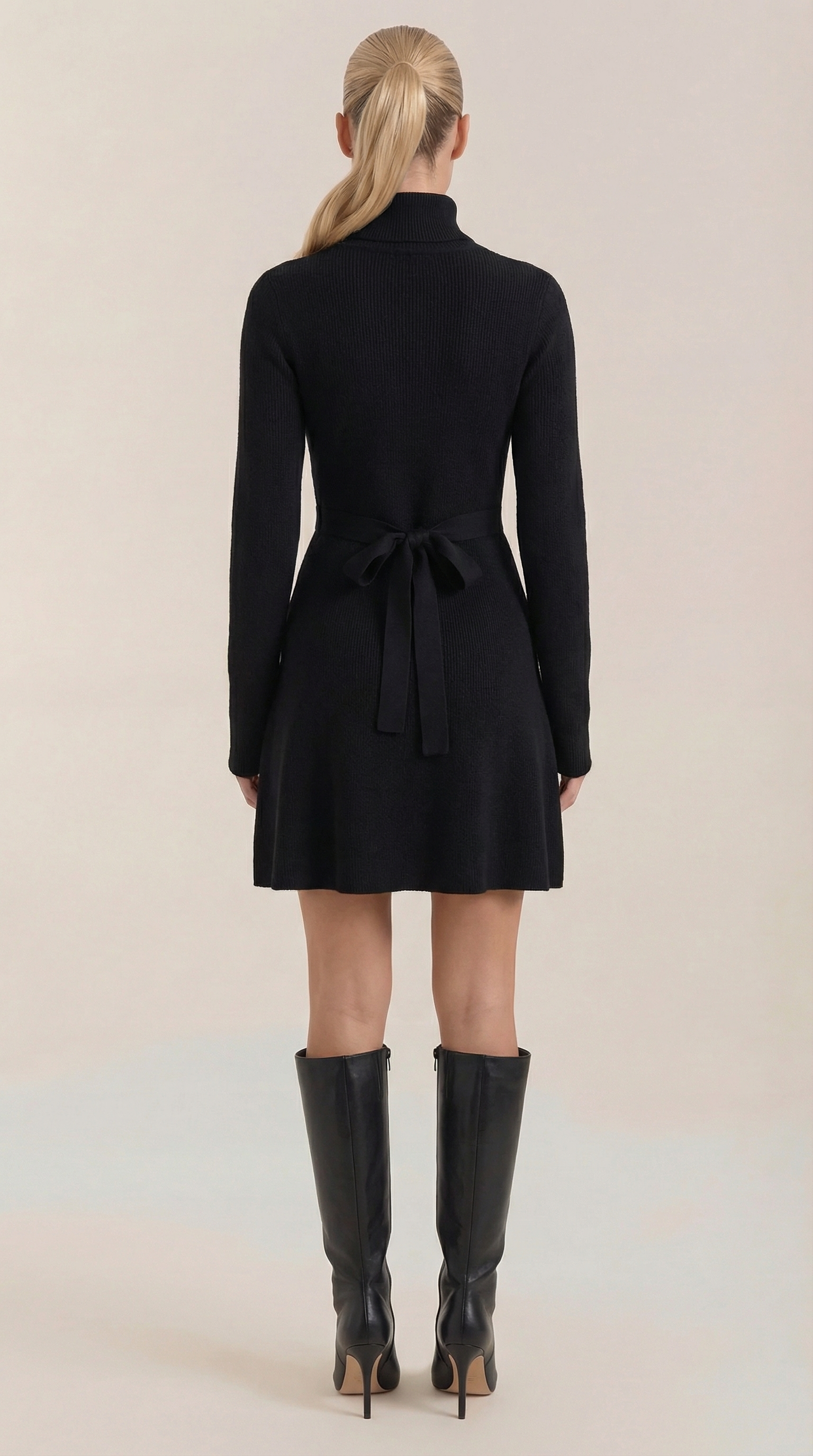 Minikleid Damen mit Rollkragen und gerippter Strick-Qualität – Amandine