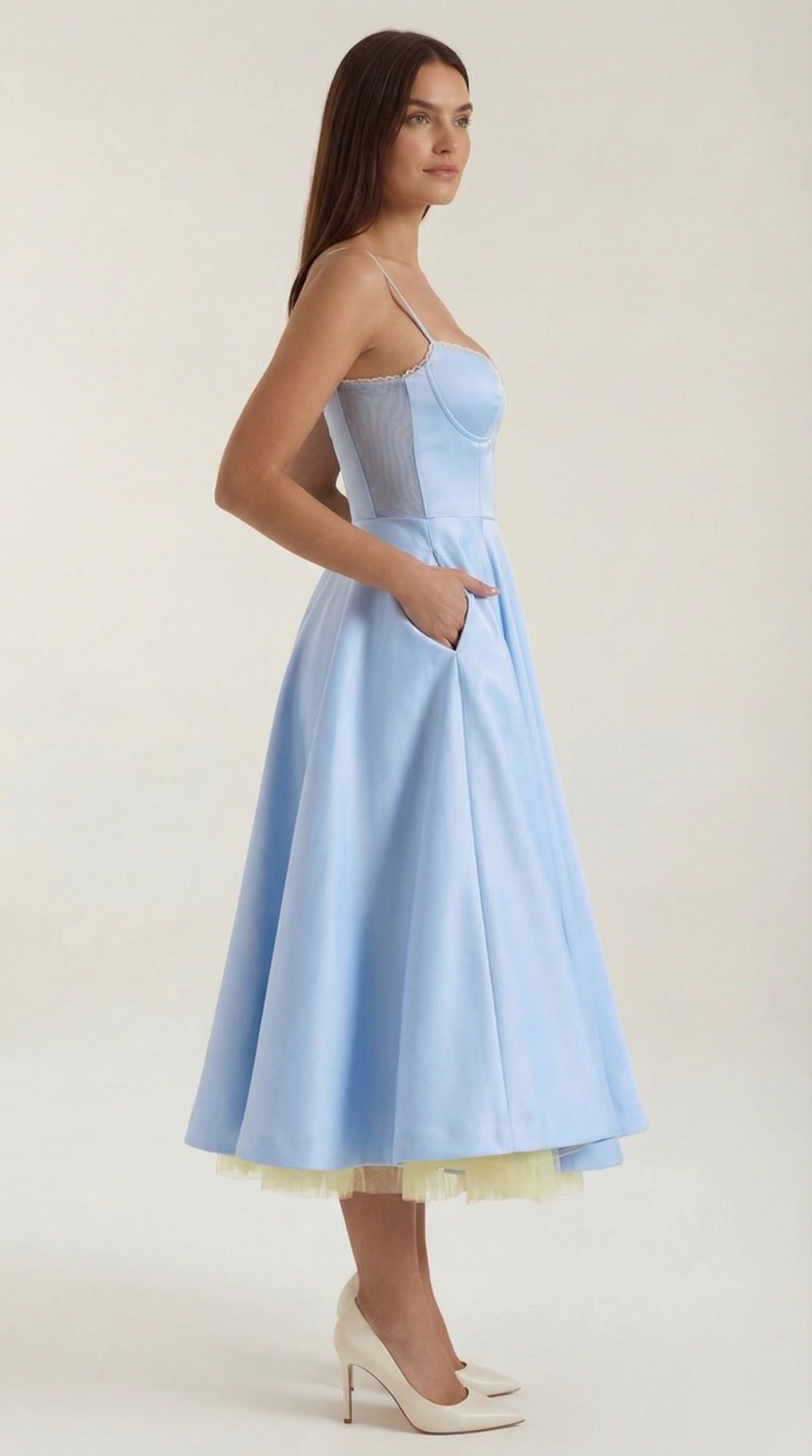 Midikleid Damen mit Sweetheart-Corsage und Satin-A-Linie – Arabella