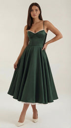 Midikleid Damen mit Sweetheart-Corsage und Satin-A-Linie – Arabella