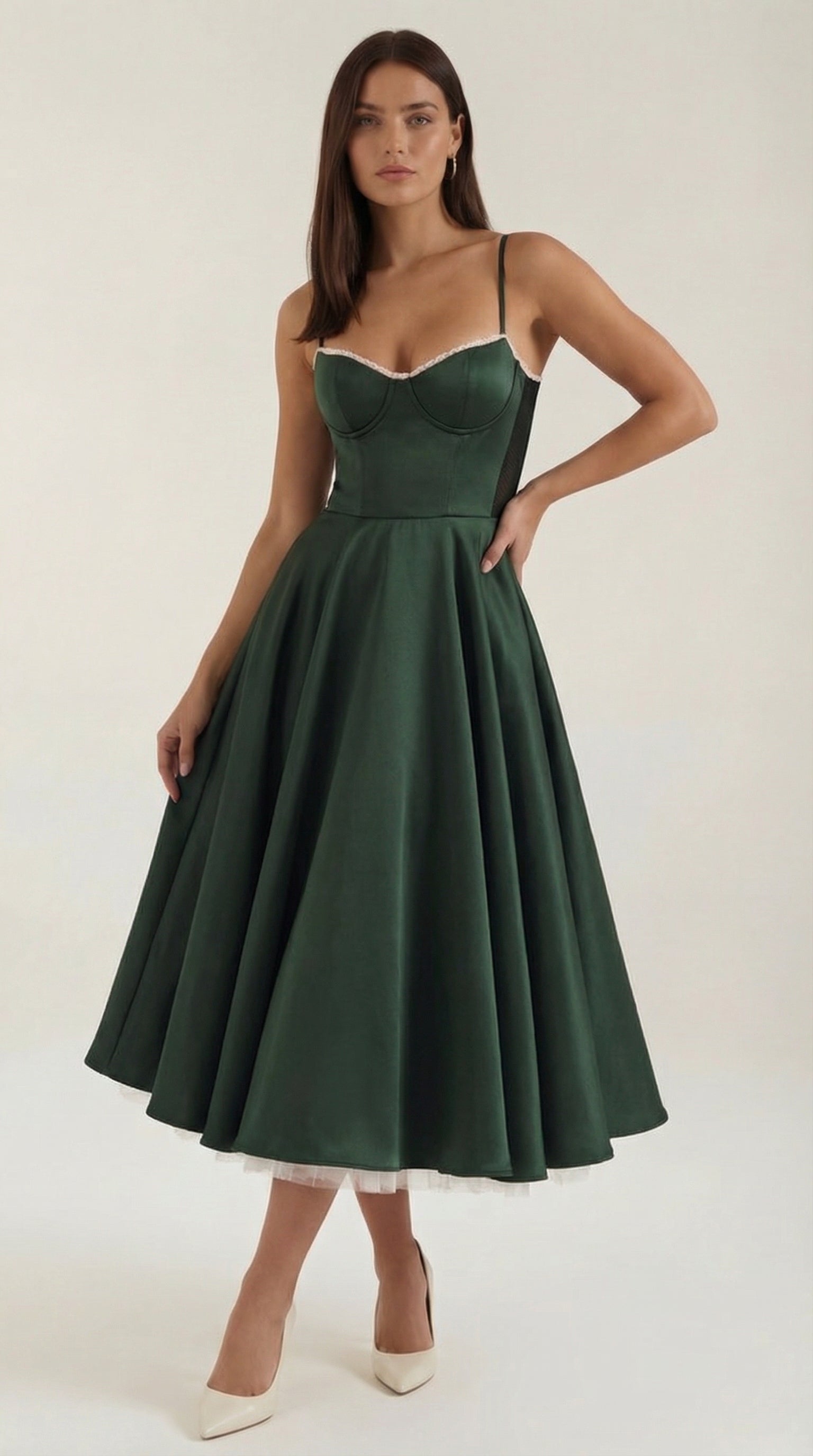 Midikleid Damen mit Sweetheart-Corsage und Satin-A-Linie – Arabella